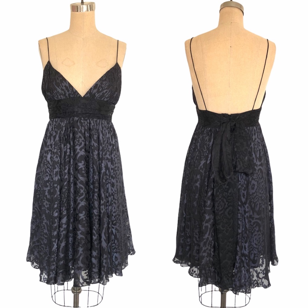 Milly of New York Black Grey Burnout Spaghetti Strap Babydoll Dress 90s Y2K Sz 4